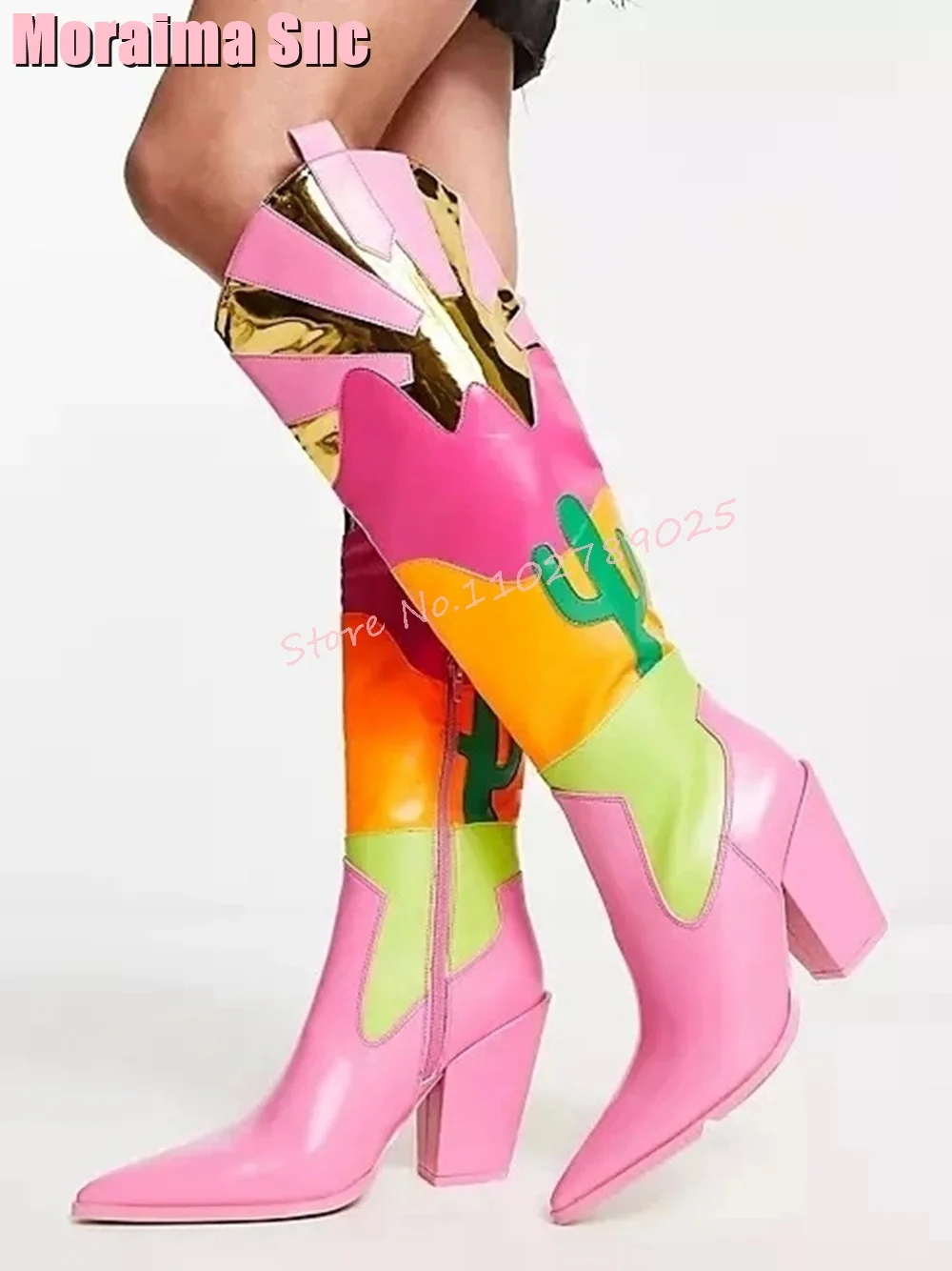 Ethnic Fashion In - 2026 Modische Mehrfarbige Damen-Stiefel mit Kniehöhe,