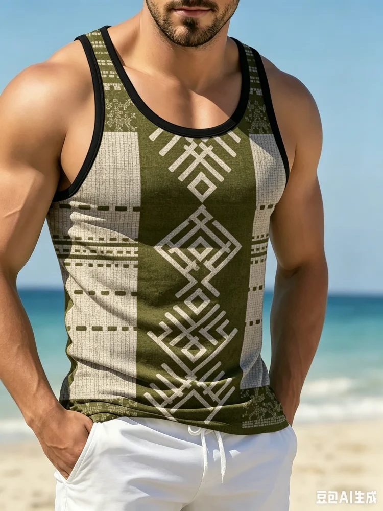 Men'S Ethnic Fashion Trends - Vintage Ethnische Geometrische Tribal-Splicing Herren Tanktop