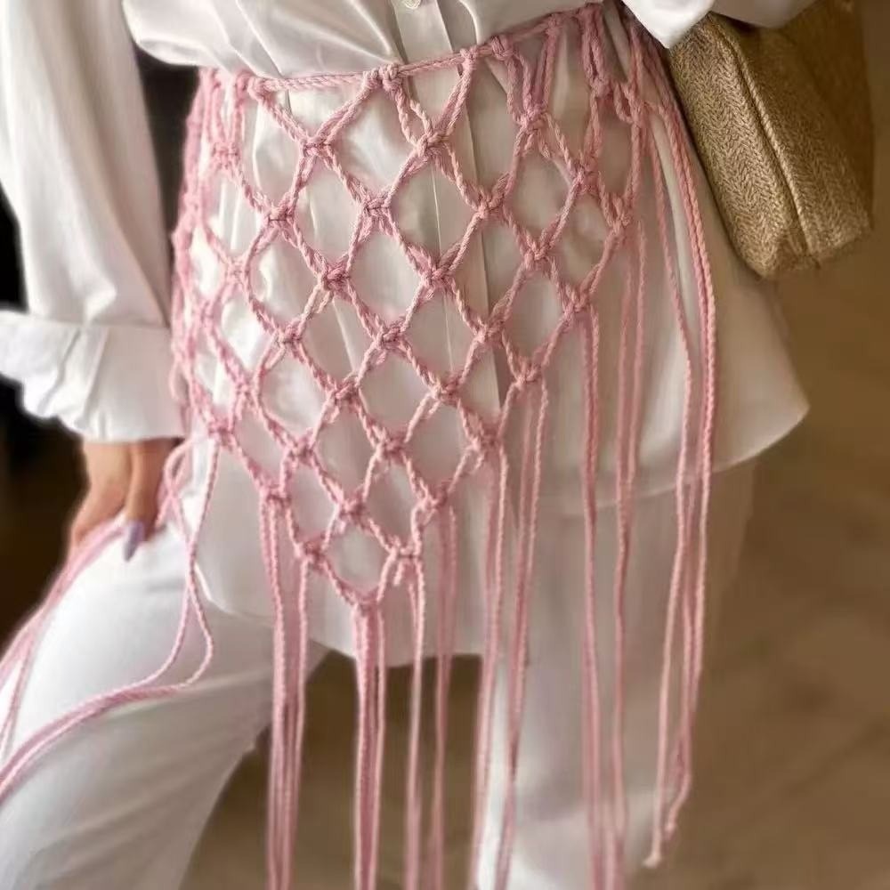 Ethnic Boho Fashion - Modischer Bohemian-Stil Netz-Fransen Taillengürtel Dekorativer Quasten-Gürtel