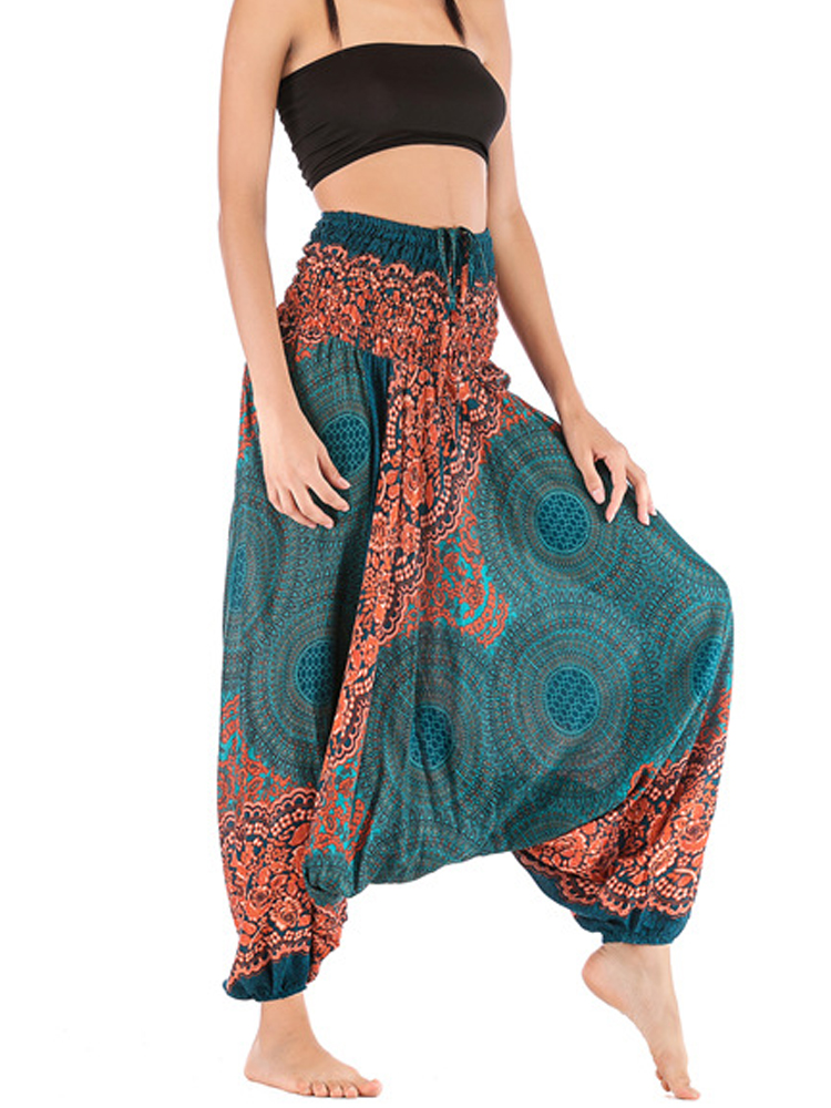 Ethnic Boho Fashion - Retro Boho Blumendruck Lässige Damen Baggy