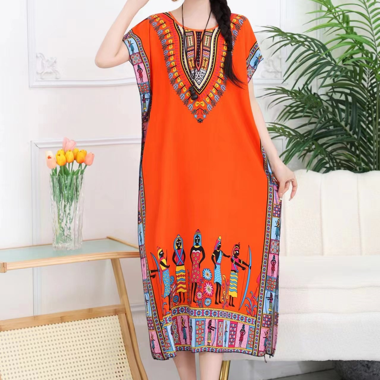 Ethnic Boho Fashion - Lässiges, elegantes, böhmisches, bedrucktes Ethno-Stil, Retro-Blumenmuster,