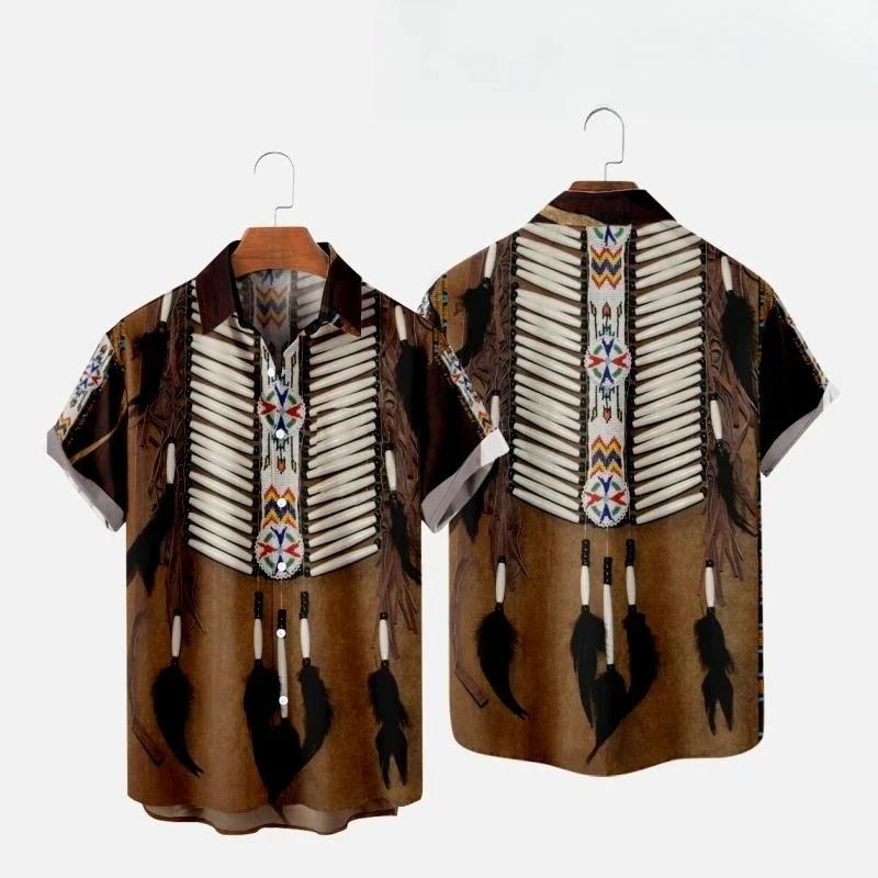Fashion Ethnic Indian Clothing - Indischer Ethnischer Stil 3D-Druck Strandhemden Herren